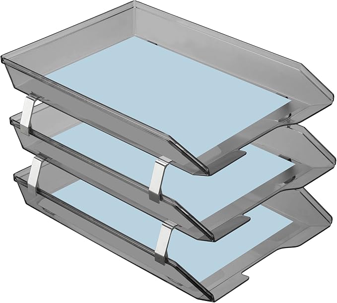 Acrimet Facility 3 Tier Letter Tray, Front Load, Letter Size/A4, Desktop File Organizer, Plastic (Clear Smoke Color)