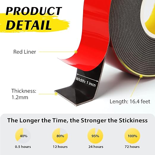 EMITEVER Double Sided Tape Heavy Duty, Acrylic Foam Mounting Tape 16.4FT X 1IN, Two Sided Adhesive Tape, Waterproof & Strong Double Stick Tape for Home Office Decor