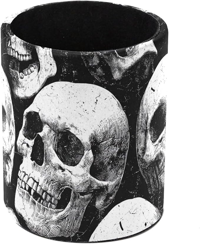 Leather Pen Holder for Desk Skull Pencil Cup Desktop Organizer Makeup Brush Holders Office Supplies for Home, Kids & School