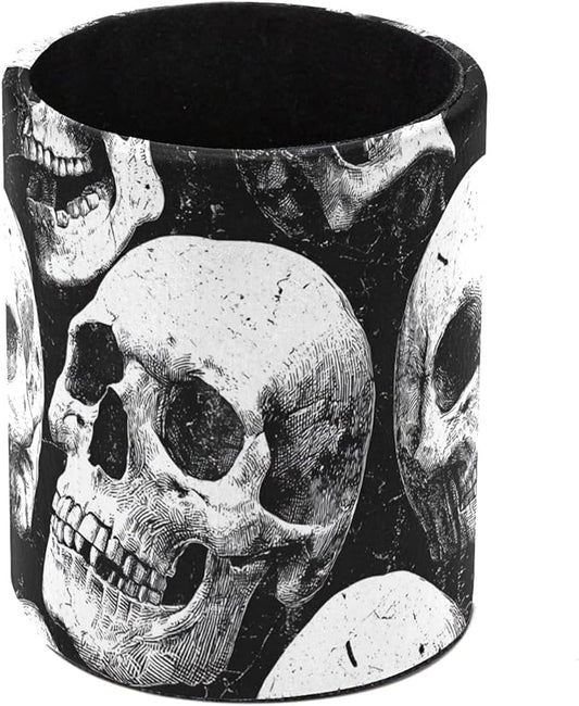 Leather Pen Holder for Desk Skull Pencil Cup Desktop Organizer Makeup Brush Holders Office Supplies for Home, Kids & School