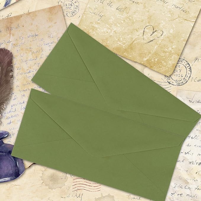 Whaline 50Pcs Business Envelopes Sage Green Mailing Envelopes V-Flap Envelope for Invitations Mailing Letters Checks Sending Card, 4 1/8 x 9 1/2 Inch