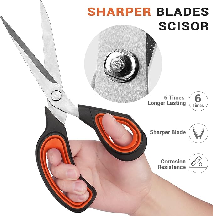 Premium Tailor Scissors Heavy Duty Multi-Purpose Titanium Scissors Professional for Leather Cutting Industrial Sharp Sewing Shears, Red