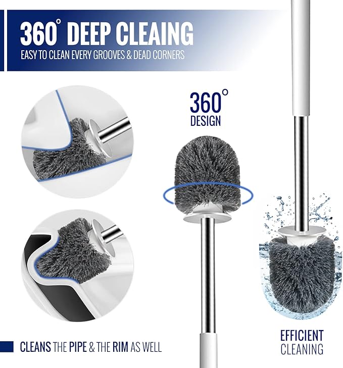 True Fresh Toilet Brush and Plunger Set with Holder Caddy -Stainless Steel Brush and Toilet Plunger for Heavy Duty -2-in-1 Scrubber Combo with Hidden Tweezer & Extendable Plastic Handle