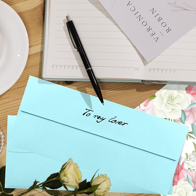 50 Pack Light Blue #10 Business Envelopes, Standard Envelopes Self Seal, 4 1/8 x 9 1/2 Inch Letter Size Business Mailing Envelopes for Checks Invoices Statements Baby Shower Wedding Graduation