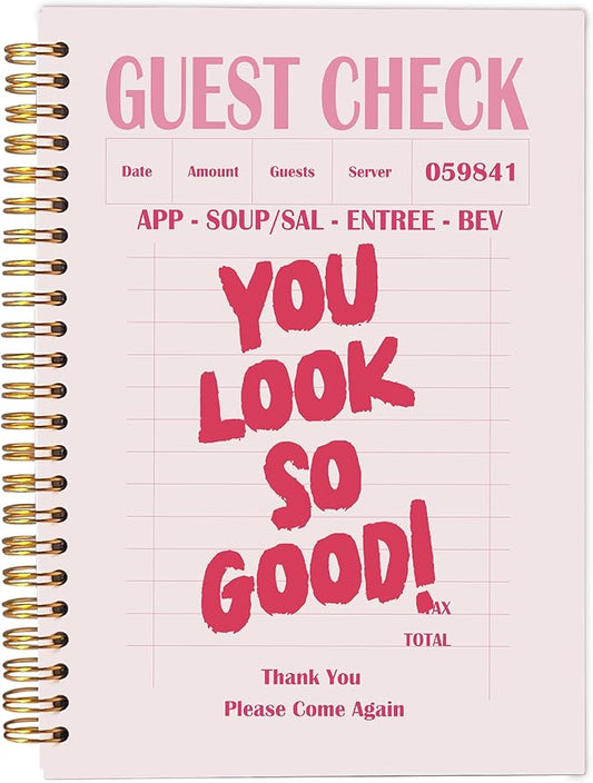 Pink Notebook Journal, Trendy Funky Y2K Retro You Look so Good Guest Check Notebook Journal, Girly Notebook, Preppy Gifts For Women, Pink Office Supplies, Pink Spiral Notebook 5.5x8.3inch