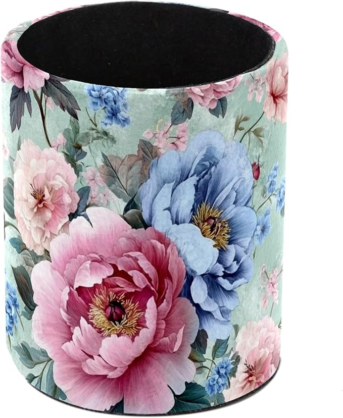 Leather Pen Holder for Desk Classical Vintage Floral Pencil Cup Desktop Organizer Makeup Brush Holders Office Supplies for Home, Kids & School