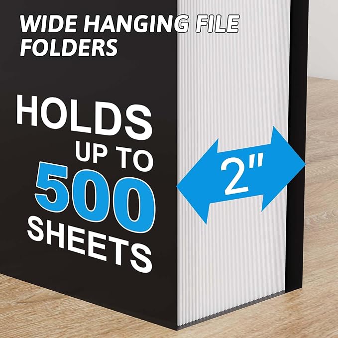 Plastic Extra Capacity Legal Size Hanging File Folders,12 Pack Reinforced Legal Hanging Folders,Heavy Duty 2 Inch Expansion,Adjustable Tabs,Filing Cabinet Folders for Bulky Files (Black)