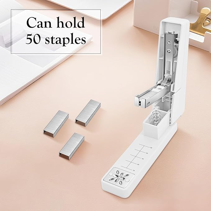 Swing-Arm Swivel Stapler - 20 Sheets Capacity, 360 Degree Rotate Desk Stapler with 100 Staples - Non-Slip Office Stapler, White