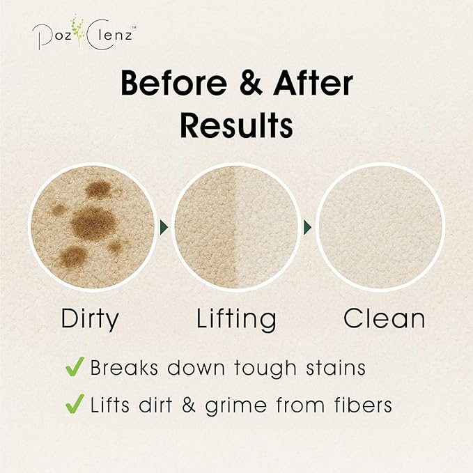 Poz Clenz Triple-Action Carpet Cleaner | Cleans, Deodorizes & Brightens | Concentrated, 1 Quart | Low-Foam Multi-Surface Solution for Use on Carpets, Rugs & Upholstery.