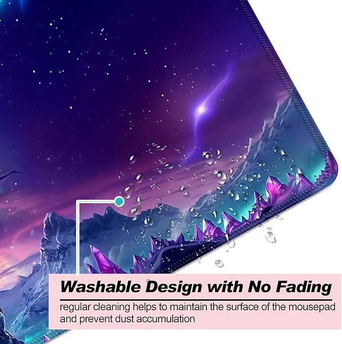 Fantasy Aurora Scenery and Dragon Gaming Desk Mat, Computer Keyboard Large Extended Long Mouse Pad for Office and Home, XL (W06)