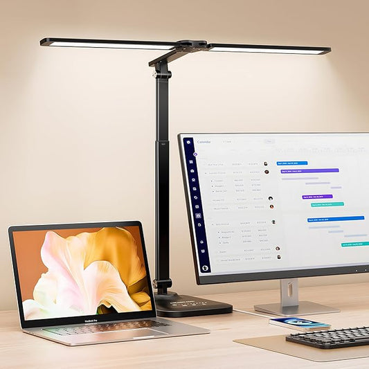 LED Desk Lamp for Office Home, Height Adjustable Architect Desk Light with USB Adapter, Stepless Dimming Table Lamp Light for Reading, Study, Workbench