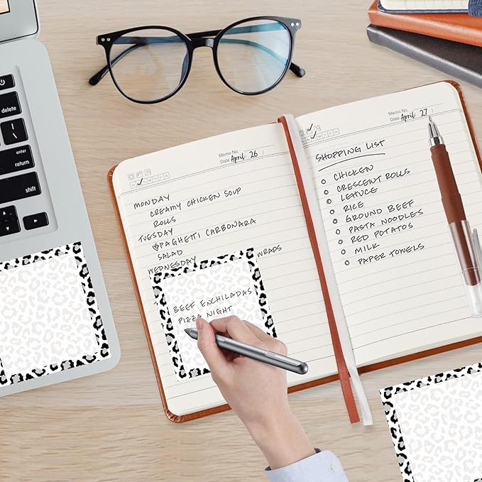 Sticky Notes, 2 Pads, 3x3 inches, Cute Colorful Fun Self-Stick Note Pads, Easy Post, Strong Adhesive Notepad Black White Leopard