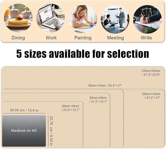 BLESWIN Large Desk Pad, 47.2'' x 23.6'', Office Desk Mat, Computer Mat for Desk, Leather Desk Pad Protector, Sewing Desk Blotter, Desktop Writing Pad for Office/Home/Decor Apricot