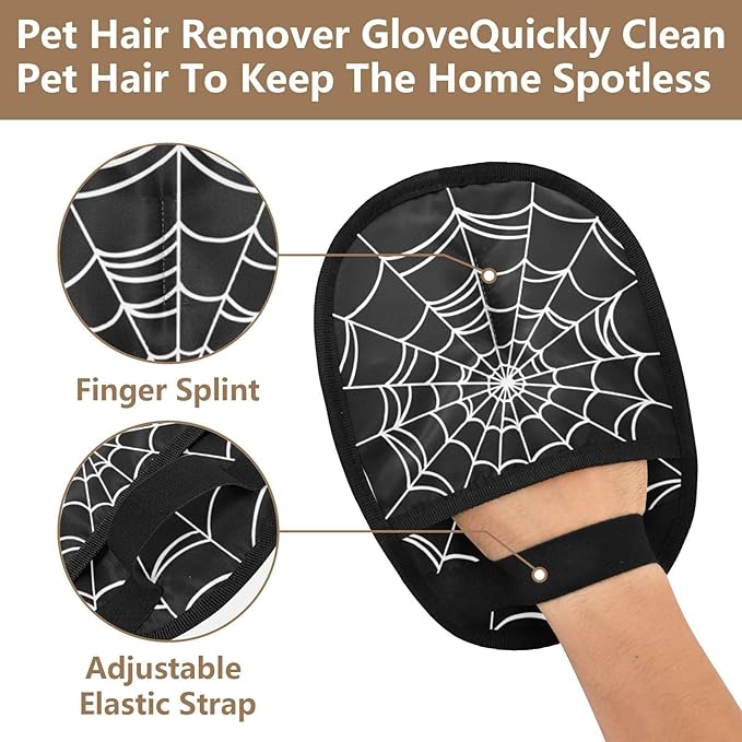 CHPGPUG Goth Spider Web Pet Hair Removal Glove for Cats & Dogs Reusable Pet Hair Removal Glove pet Hair Electrostatic Gloves