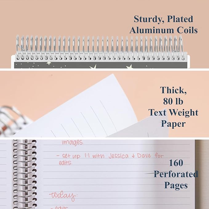Erin Condren 7" X 9" Spiral Bound College Ruled Notebook - Starry Sky, 160 Lined Page Note Taking & Writing Notebook, 80Lb Thick Paper, Stickers Included