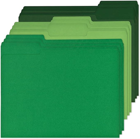 12Pcs Green File Folders Letter Size Colored Manilla File Folders with 1/3-cut Tabs Decorative File Pockets for Office School Business Home Organizer (12, Green Series)