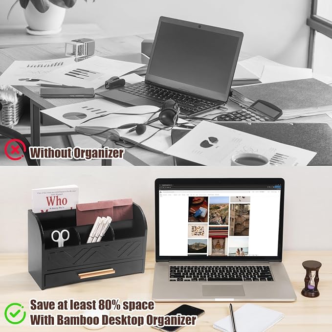 Mail Organizer Countertop Kitchen-Black Mail Holder Countertop Drawers Wood Desk Drawer Tabletop Storage Organization Pen Holder Letter Sorter Makeup Organizer for School Home Office Supplies