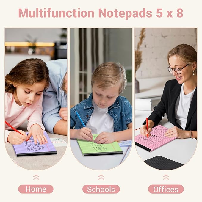 Legal Pads 5x8 Colored Note Pads, 12 Pack College Ruled Notepads 5x8 Lined Paper, Colored Notebook Paper Writing Pads 30 Sheets per Colored Paper Small Legal Pads 5x8 for Home Office School Supplies