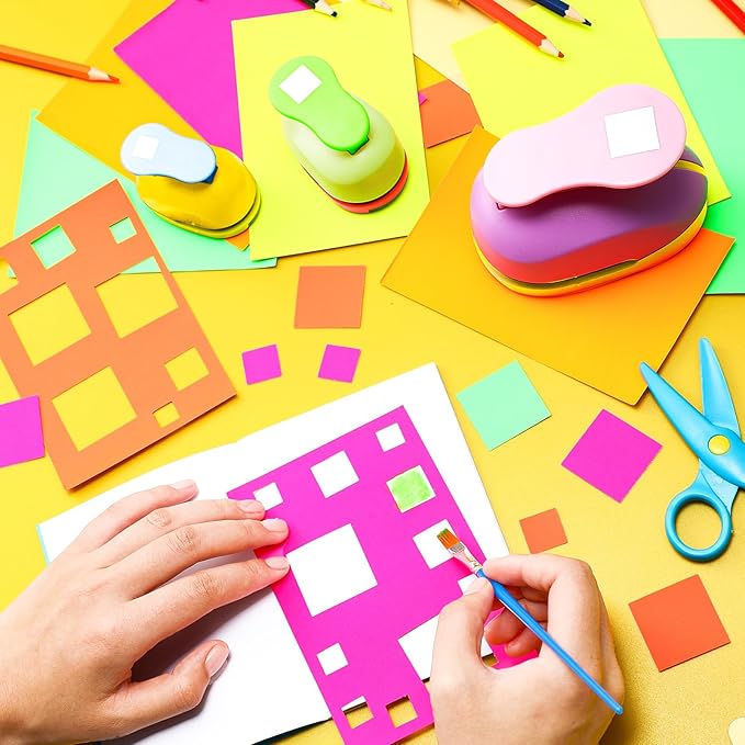 Chengu 3 Pack Craft Hole Punch 2,1 and 5/8 Inch Punch Paper Punchers with 10 Pcs Sticker, Cutter for Card Making Scrapbook DIY Albums Photos Office Supplies(Square)