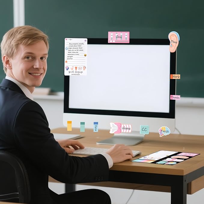 B1ykin Sticky Notes Set, Cartoon Theme Cute Self-Stick Notes Pad Speech Therapy SLP Appreciation Gifts, Self-Adhesive Writing Memo Pages Sticky Notepad for School Office (Speech Language Pathologist)