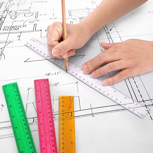 ZOOFOX 110 Pack Plastic Ruler 12 Inch in Bulk, Assorted Color Metric Ruler with Centimeters and Inches, Kids Rulers Bulk for Classroom, Office, Home Supplies