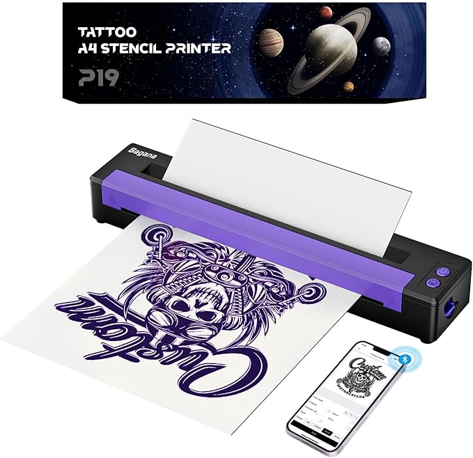 Bagana Tattoo Stencil Printer, Bluetooth Thermal Wireless Portable Temporary Tattoo Transfer Printer Machine Kit Compatible with Tablet,Smartphone & PC