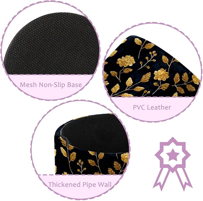 Leather Pen Holder for Desk Floral Golden Pencil Cup Desktop Organizer Makeup Brush Holders Office Supplies for Home, Kids & School