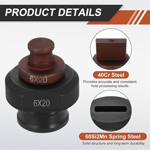 HARFINGTON Hydraulic Hole Punch Die 6x20mm Slotted Hole 40Cr Steel Electric Punching Kit for MHP-20 JP-20 Electric Punching Machine, Burgundy & Black