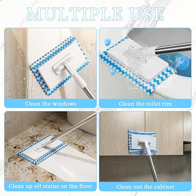 Snap Grip Mini Mop,Gap Cleaner with No-Touch Pad Change, Extendable Retractable Flat Mop for Under Couch/Bed, 360° Swivel Head Hard to Reach Corner Duster, Includes 5 Washable Microfiber Pads