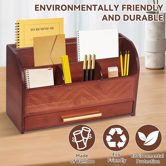 Mail Organizer Countertop Kitchen-Brown Mail Holder Countertop Drawers Wood Desk Drawer Tabletop Storage Organization Pen Holder Letter Sorter Makeup Organizer for School Home Office Supplies