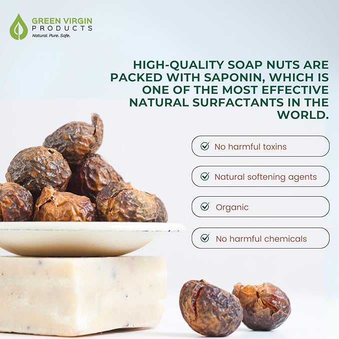 Green Virgin Soap Nuts (500 Grams=1.1 Lbs=8.8 Grams), Approx 165 Wash Loads, Includes 2 Wash Bags.