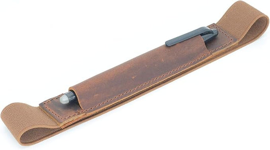 JJNUSA Genuine Leather Pen Case Holder Fits (6 to 6.5 in) Tall Notebooks Pencil Sleeve Cover Pen Pouch Pen Holster Handmade Brown