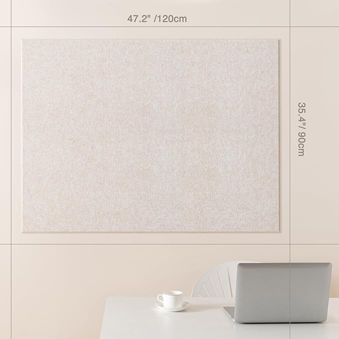 Thickened Bulletin Board - 47 x 35 Inches, Decorative Felt Board Pin Board for Wall - 4' x 3' Foldable Photo Display Board with Self-Adhesive Tape, Includes 20 Push Pins - Oatmeal