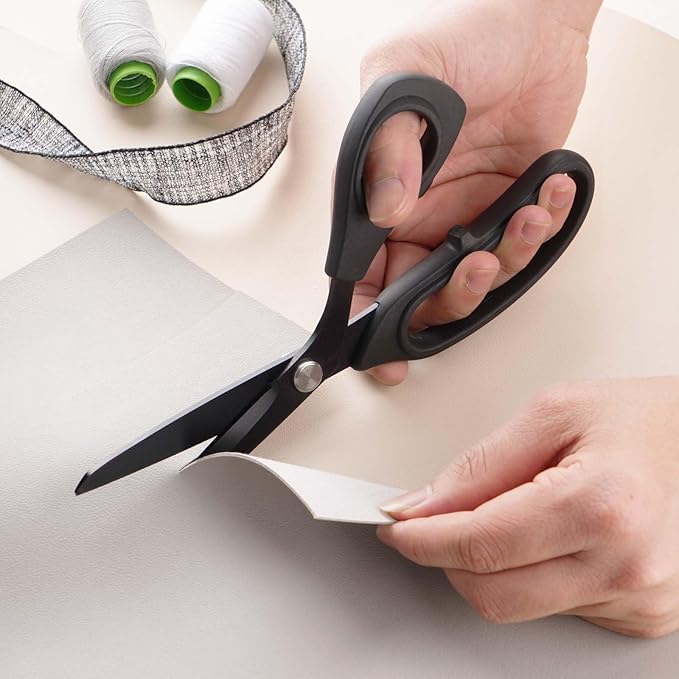 9 inch Black Office Scissors All Purpose, Sewing Scissors for Fabric Cutting, Sharp Titanium Coated Blade, Comfort Grip Soft Handles for Diy Craft, Paper, Art, School, Home