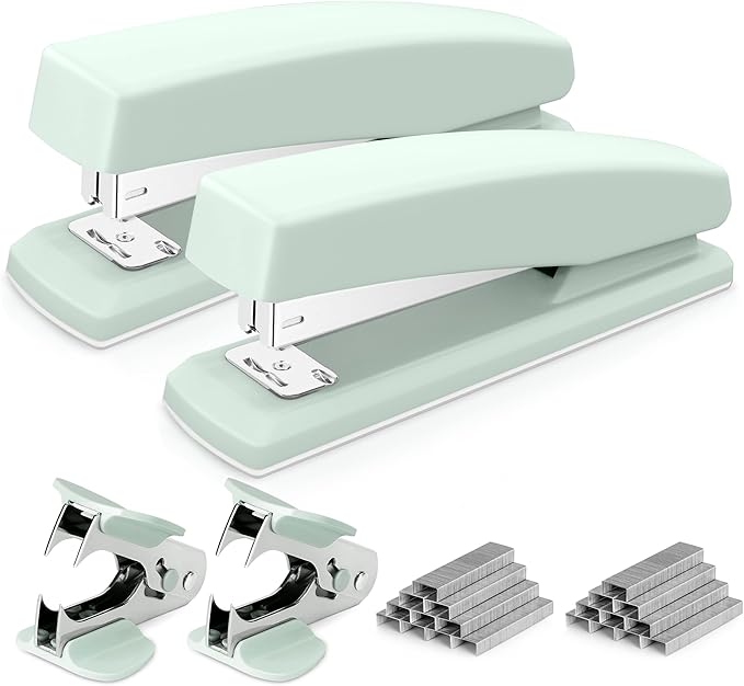 Deli Stapler, Desktop Stapler, 2 Pack, Office Staplers, 25 Sheet Capacity, Includes 2000 Staples and 2 Staple Removers, 2 Pack, Green