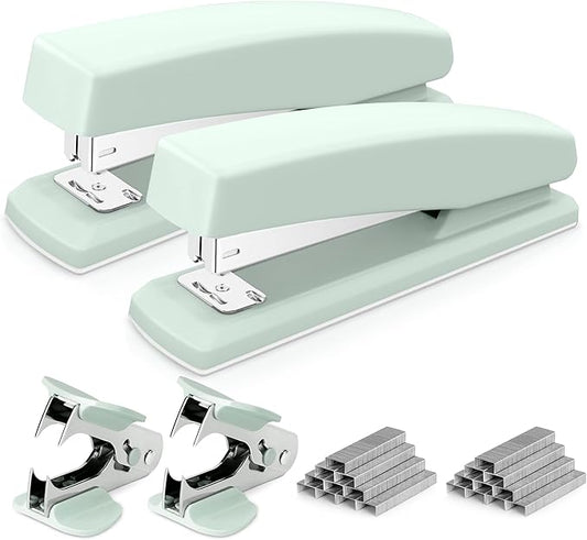 Deli Stapler, Desktop Stapler, 2 Pack, Office Staplers, 25 Sheet Capacity, Includes 2000 Staples and 2 Staple Removers, 2 Pack, Green