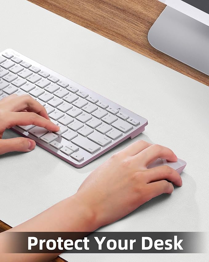 Leather Desk Pad Protector, Large Desk Mat, Mouse Pad, Non-Slip PU Leather Desk Blotter,Desk Cover mat,Desk mat for Keyboard and Mouse,Mat for Office&Home (White, 48" x 17")