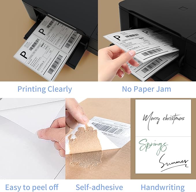 Half Sheet Shipping Labels 8.5x5.5 Inches, FungLam Half Page Labels, 8.5”x11” Self Adhesive Shipping Labels for Laser&Inkjet Printers, White Mailing Address Labels, 2 Labels Per Sheet, 100 Labels.