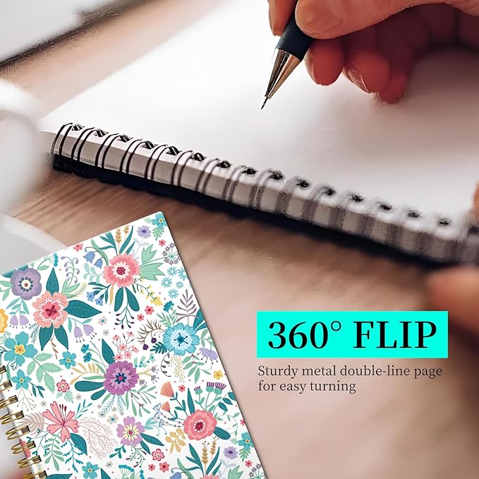 Spiral Notebook Journal for Women Men, A5 Hardcover Journal, 120 Pages Thick Paper, College Ruled Writing Notebook for School, Work & Office 8.3'' × 5.9''(Colorful Spring Flowers)