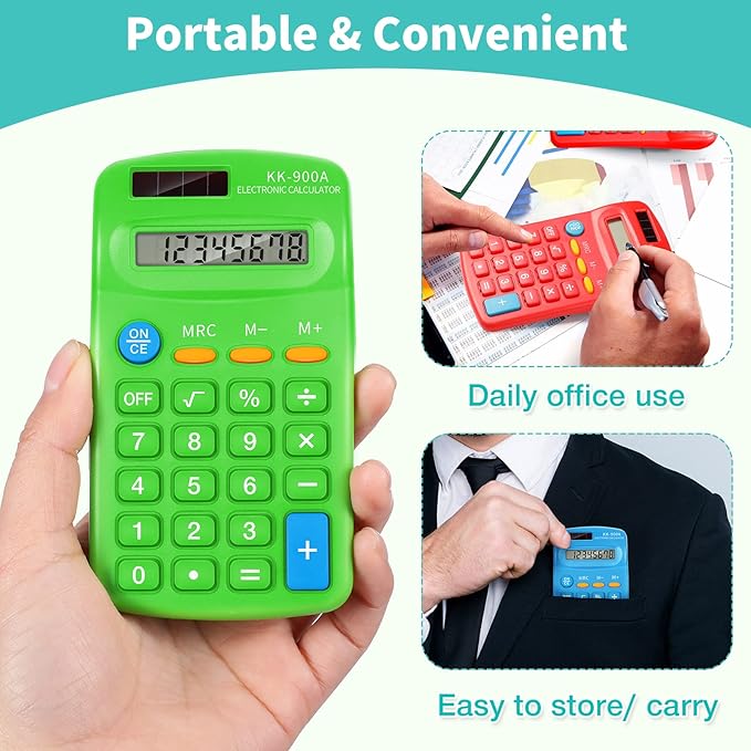 30 Pack Pocket Calculator Small Battery Powered Bulk Mini Size 4 Function Hand Held Basic Calculator for Students Kids School Home Office(Green, Red, Blue)