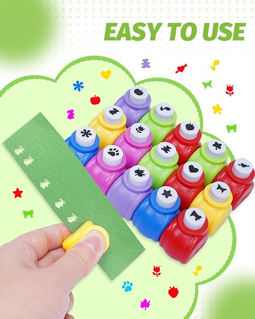 UCEC 15PCS Craft Shape Hole Punch Shapes, Kids Paper Punches for Crafting Nail Art Thanksgiving Christmas Scrapbooking, Mini Hole Puncher Maple Leaf Heart Star Snowflake Strawberry Paw Print Shape