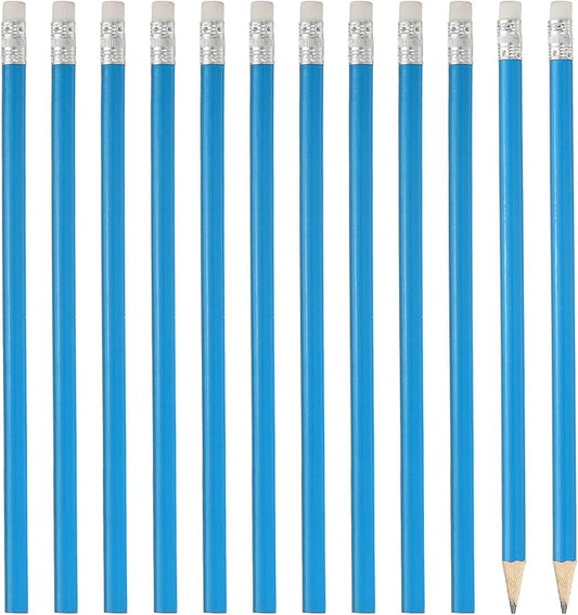 PATIKIL Round Wooden Pencils Bulk, 12 Pack HB Graphite Pencils with Eraser for Office Supplies, Engineering Marking Writing Art Drawing Supplies, Blue