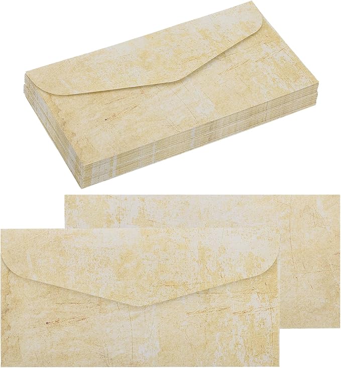 MECCANIXITY 48 Packs Envelopes Vintage Stationery Beige Linear Stationery Old Fashion Paper for Letter Writing, Invitations, Wedding-9 x 4 Inch