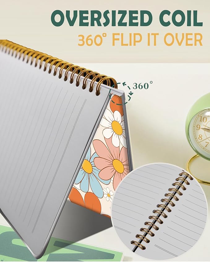 Ruled Spiral Writing Notebook,A5 Hardcover Lined College Journal for Women,Strong Twin-Wire Binding with Premium Paper,8.4" X 6",Perfect for School,Office,Home(Orange Pink Flowers)