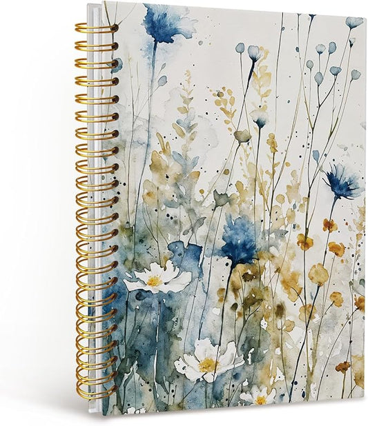 MOFUYU Vintage Wildflower Spiral Notebook,Floral Aesthetic Cottagecore School Supplies,Plant Hardcover Spiral Notebook,Notebook Journal for Work Office School Woman Teacher 5.5x8.3 Inch