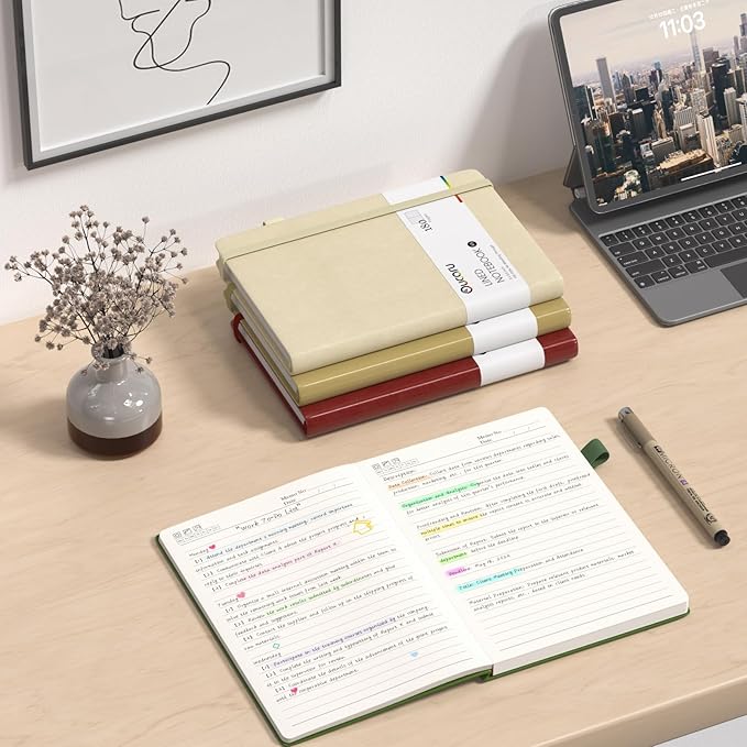 Oucaru Lined Journal Notebook, 2 Pack, 180 Pages, A5 Journals for Writing, 100 GSM Thick Paper, Small Notebooks Daily Journal for Women Men Work, Business, School, Travel Supplies