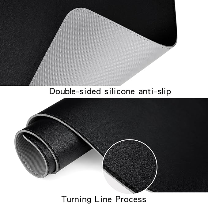 Large Mouse Pad 35.4"x17" Black Desk Mat for Desktop Computer Desk Pads on Top of Desks Non-Slip PU Leather Cute Office Desk Accessories Supplies Laptop Cover Mats for Keyboard and Mouse
