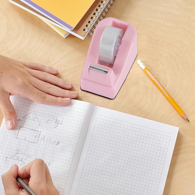 Desktop Tape Dispenser Pink with Weighted Nonskid Base - Includes 6 Rolls of Transparent Tape (0.71 Inch x 1000 inches Each)