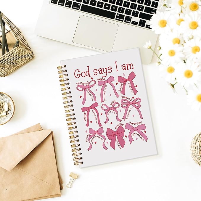 Bible Journal for Women, Christian Prayer Journal Pink Notebook Gifts for Teen Girls Kids, Bible Study Supplies, Coquette Preppy Bows Cute Church Faith Journaling Hardcover Spiral Notebook 5.5x8.3
