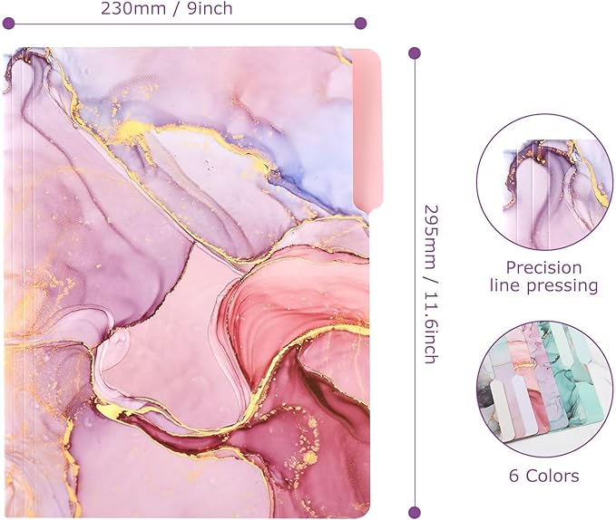 Ddaowanx Decorative File Folders Cute Colored File Folder,Letter Size File Folders for Documents,1/3-Cut Tabs,9 x 11.5 Inches,for Office,School,Home (24, Marble)